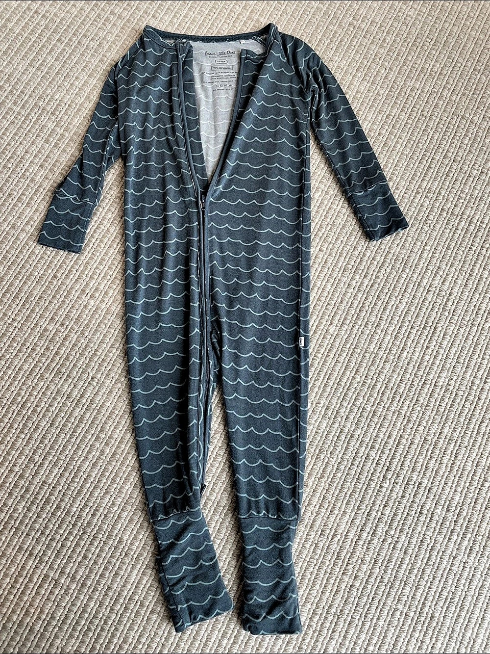 Brave Little Ones Waves Zip Romper Footie Blue & White 12-18M